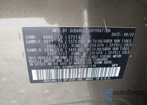 2023 Subaru Ascent Onyx Edition 7-Passenger z USA, uszkodzony, nr VIN 4S4WMAHD8P3461219